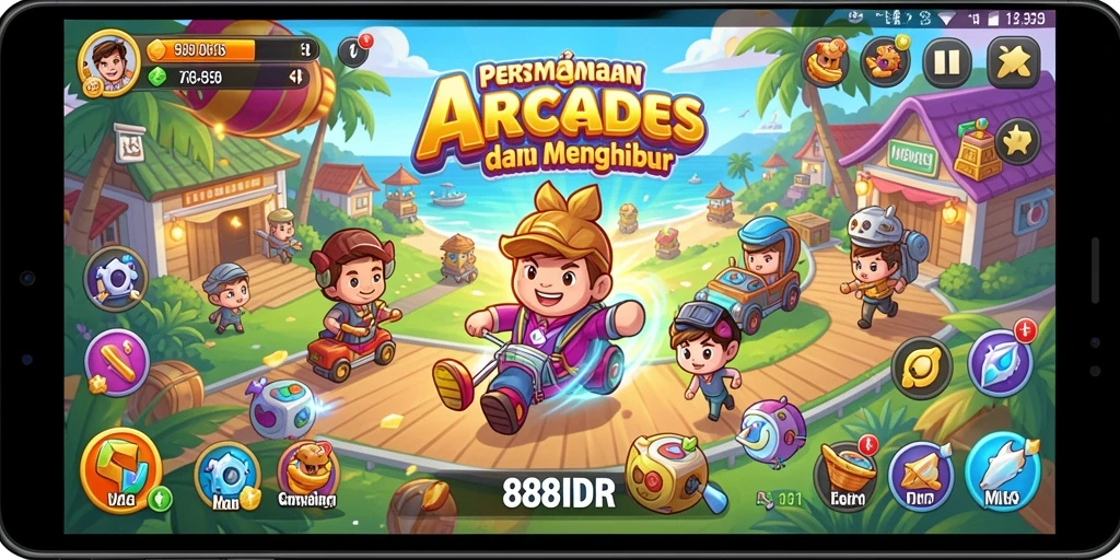Screenshot menunjukkan gameplay seru dari 888IDR di level arcade.
