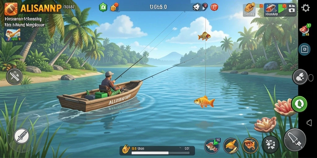 Screenshot gameplay ALISANRP yang menampilkan aksi memancing yang seru.