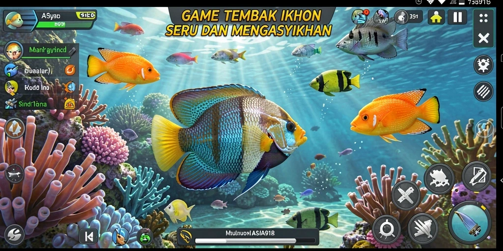 Screenshot gameplay ASIA918 menampilkan aksi tembak ikan yang menegangkan.