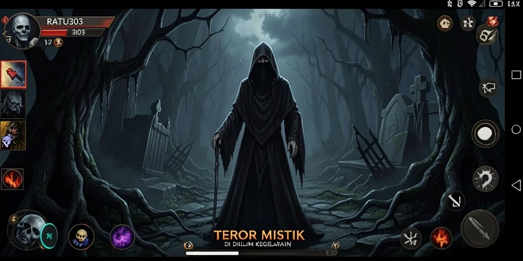 Tampilan gameplay menyeramkan dari RATU303 dengan suasana mencekam.